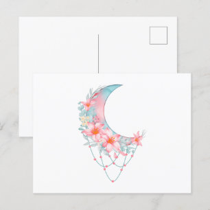 Crescent Blommigt Måne Vykort