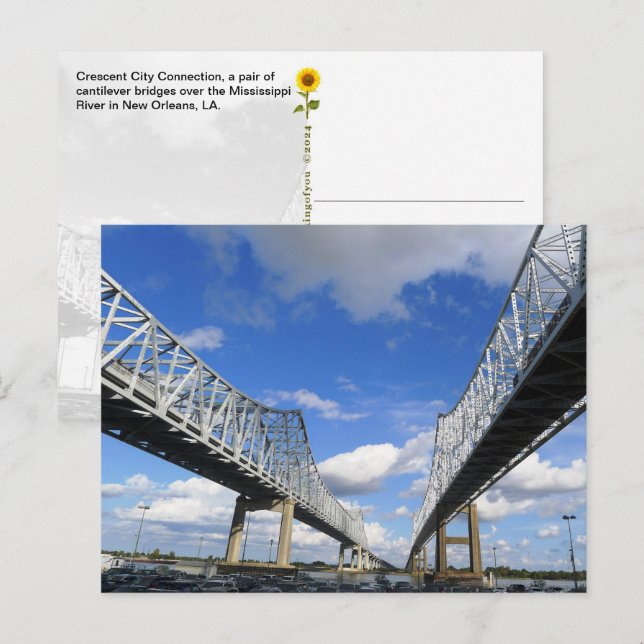 Crescent City Connection, New Orleans, LA - Vykort (Fram/baksida)