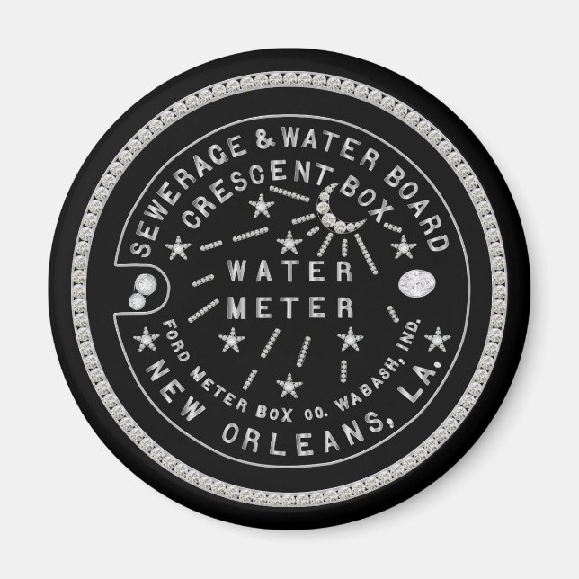 Crescent City Vatten Meter Cover Faux Diamonds Magnet (Framsidan)