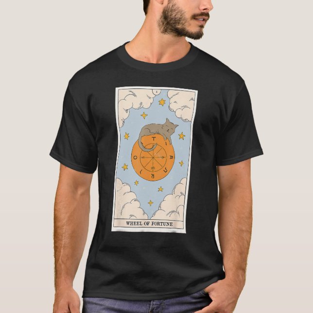 Crescent Fortune Wheel Cat Tarot Card Witchy Gothi T Shirt (Framsida)
