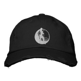 Crescent Golf Boll Golfer Striking Silhouette Broderad Keps