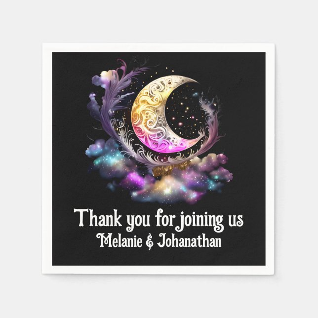 Crescent-lunar måne chic stjärnor natt pappersservett (Framsidan)