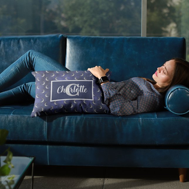 Crescent Måne Blue Celestial Anpassningsbar Monogr Prydnadskudde (Crescent Moon Blue Celestial Custom Monogram Accent Pillow
)