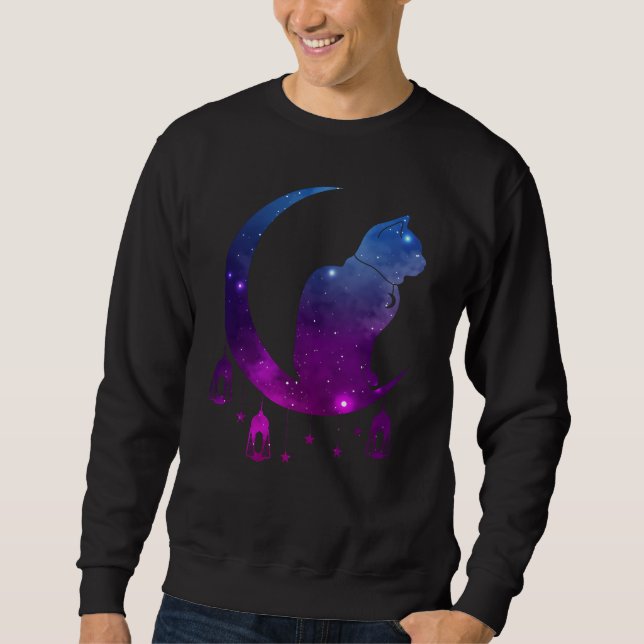 Crescent Måne Cat Mystical Pastel Goth Andlig Lång Ärmad Tröja (Framsida)