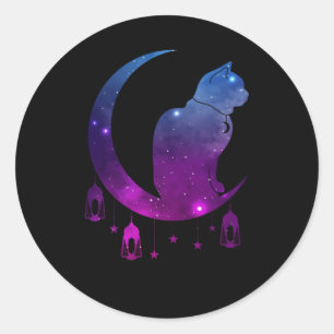 Crescent Måne Cat Mystical Pastel Goth Andlig Runt Klistermärke