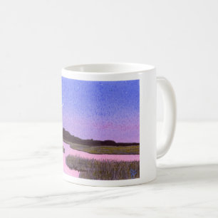 Crescent Måne & Heron i Twilight Marsh Kaffemugg