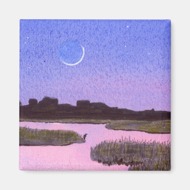 Crescent Måne & Heron Twilight Marsh Magnet (Framsidan)