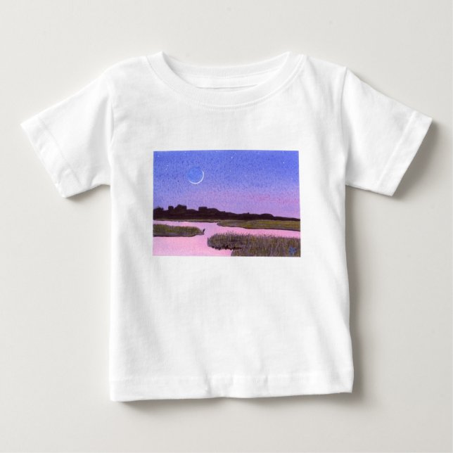 Crescent Måne & Heron Twilight Marsh Tee Shirt (Framsida)