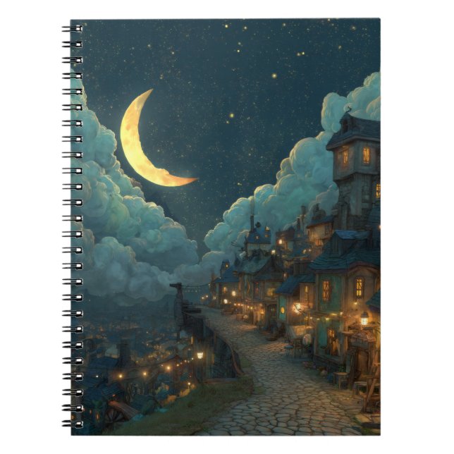 Crescent Måne Lantern Village Notebook Anteckningsbok (Framsidan)