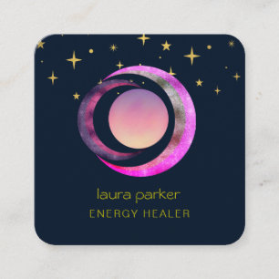 Crescent Måne Lila Mystic Boho Cosmic Himlar Fyrkantigt Visitkort