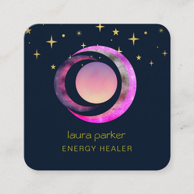 Crescent Måne Lila Mystic Boho Cosmic Himlar Fyrkantigt Visitkort (Framsida)
