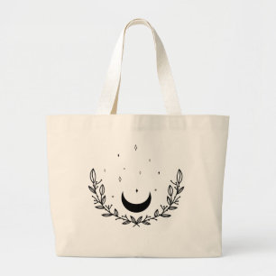 Crescent Måne & Löv Boho Line Art Jumbo Tygkasse