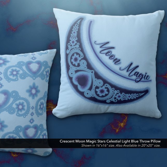 Crescent Måne Magic Stars Celestial Light Blue Kudde (Crescent Moon Magic Stars Celestial Light Blue Throw Pillow)