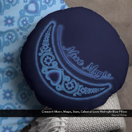 Crescent Måne Magic Stars Celestial Midnight Blue Rund Kudde