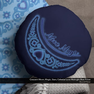 Crescent Måne Magic Stars Celestial Midnight Blue Rund Kudde