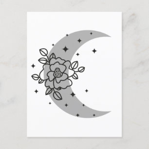 Crescent måne med blomsterpåse vykort