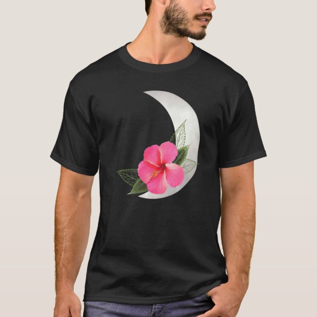 Crescent Måne med Hibus Flower Tropical Flower T Shirt (Framsida)