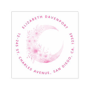 Crescent Måne med Söt Flowers Adress Självfärgande Stämpel