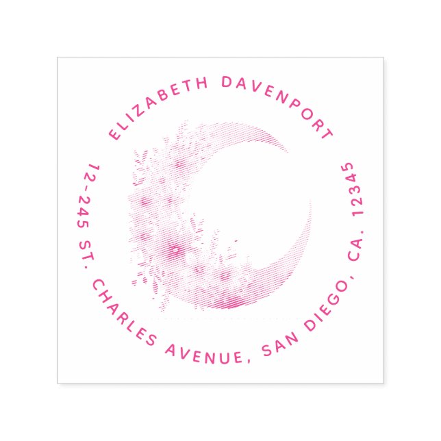 Crescent Måne med Söt Flowers Adress Självfärgande Stämpel (Design)