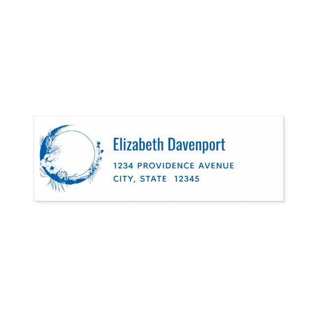 Crescent Måne med vita blommor Adress Självfärgande Stämpel (Design)