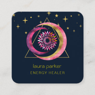 Crescent Måne Mystic Lotus Boho Cosmic Himlar Fyrkantigt Visitkort