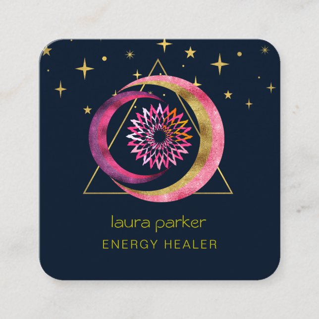 Crescent Måne Mystic Lotus Boho Cosmic Himlar Fyrkantigt Visitkort (Framsida)