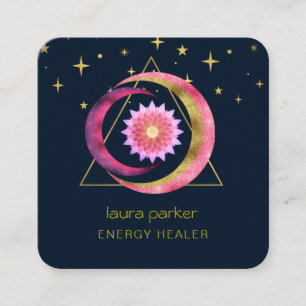 Crescent Måne Mystic Lotus Flower Hektage Energy Fyrkantigt Visitkort