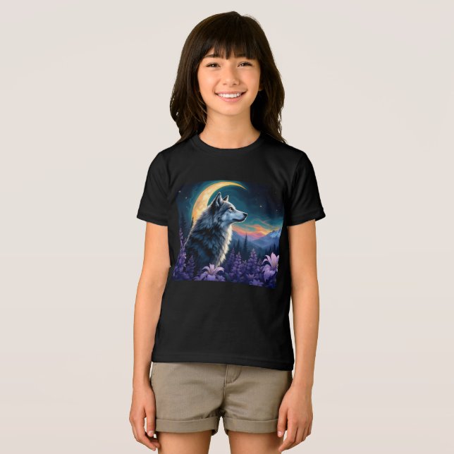Crescent Måne night himmel Varg T Shirt (Framsida Full)