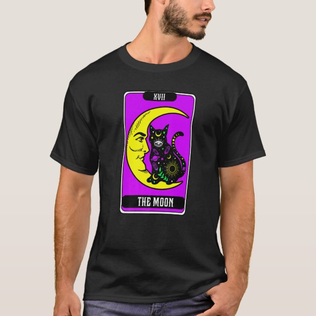 Crescent Måne och Cat Tarot Card-bild Måne T Shirt (Framsida)