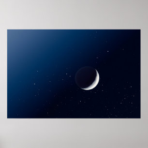 Crescent Måne och Mörk Side Indigo Himlar Stars Poster