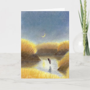 Crescent Måne och Underbart blått Heron Card Tack Kort