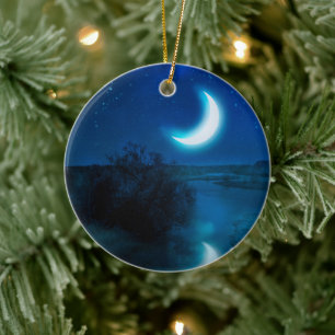 Crescent måne över floden i Valley Julgransprydnad Keramik