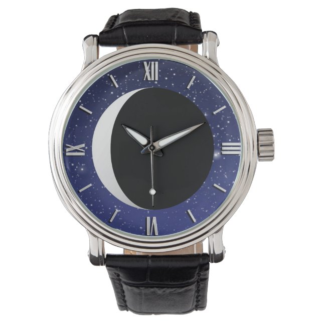 Crescent Måne på en bakgrund i Starry Armbandsur (Framsida)