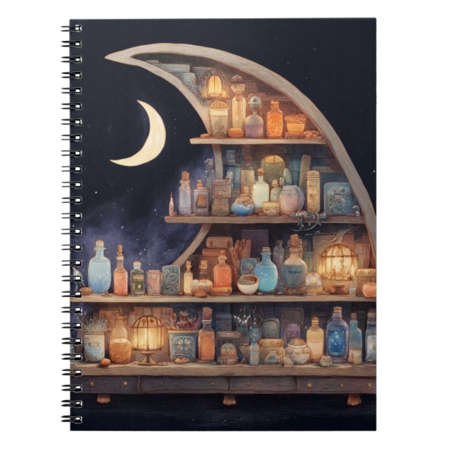 Crescent Måne potion Shelf Notebook Anteckningsbok (Framsidan)