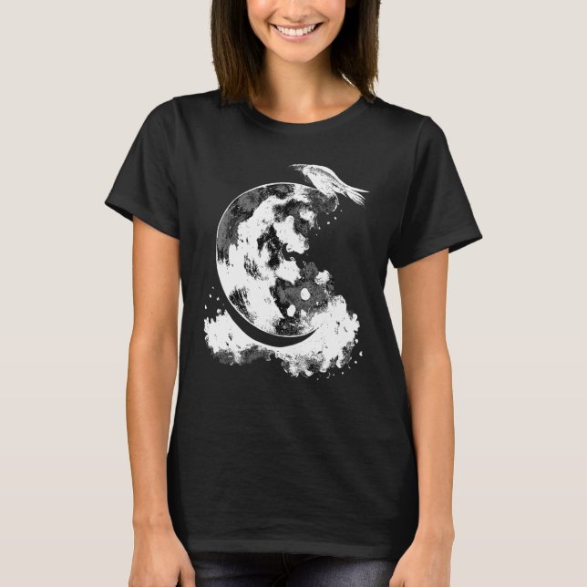 Crescent Måne Raven Witch Aesthetic Astrology Goth T Shirt (Framsida)