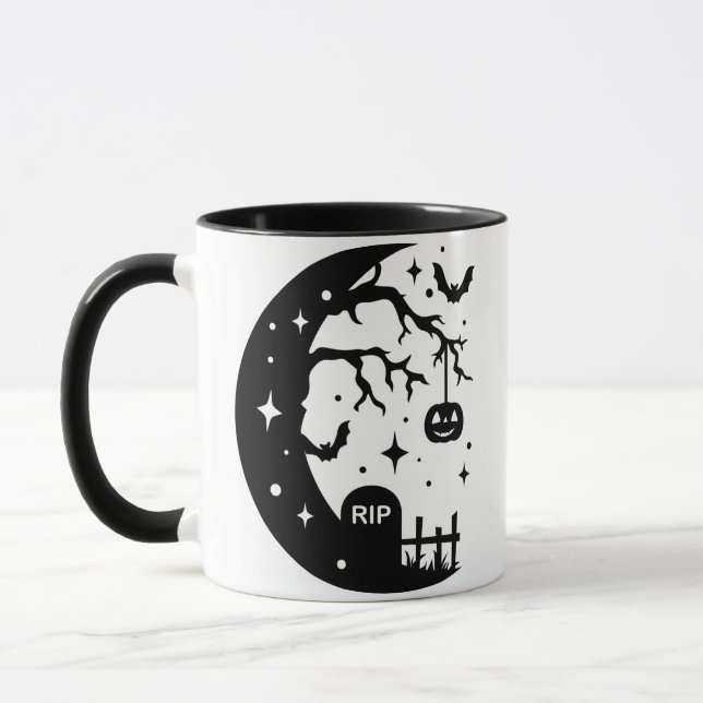 Crescent Måne RIP Fladdermus Pumpkin Halloween Mug Mugg (Vänster)