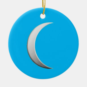 Crescent måne, silver - turkos, bakgrund julgransprydnad keramik