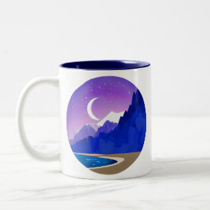 Crescent Måne, Sjö och berg i Violet & Blue Två-Tonad Mugg