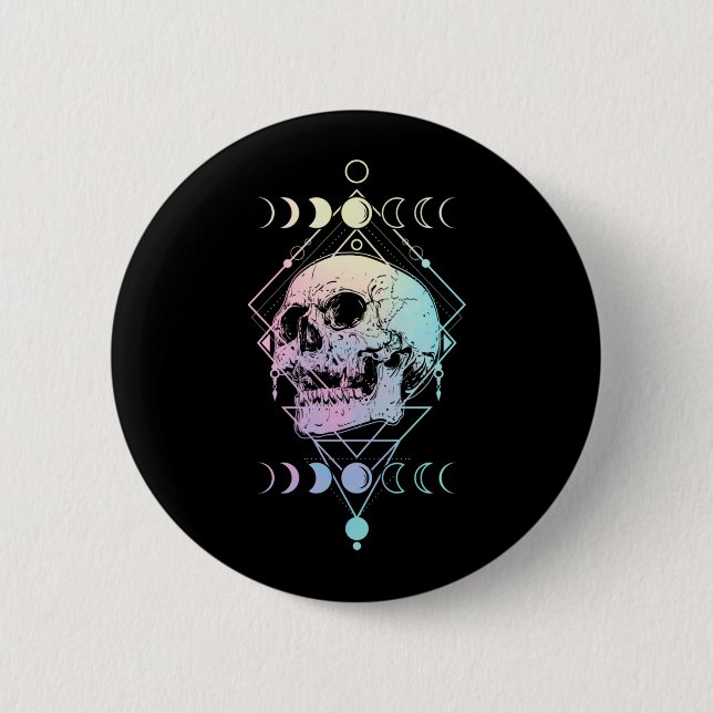 Crescent Måne Skull Occult Witchcraft Pastel Goth Knapp (Framsida)