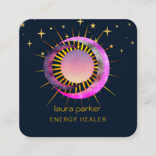 Crescent Måne Sol Lila Mystic Boho Cosmic Himlar Fyrkantigt Visitkort