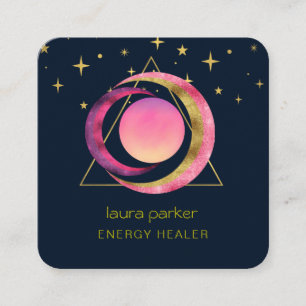 Crescent Måne Sol Lila Mystic Boho Cosmic Himlar Fyrkantigt Visitkort
