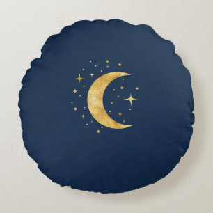 Crescent Måne Starry Natt Rund Kudde