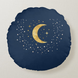 Crescent Måne Starry Natt Rund Kudde