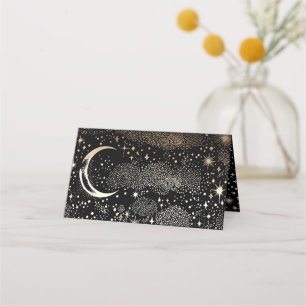 Crescent Måne Starry Night Celestial Bröllop Placeringskort