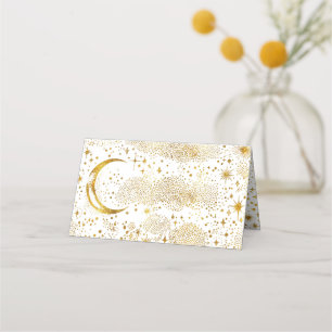 Crescent Måne Starry Night Celestial Bröllop Placeringskort