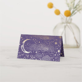 Crescent Måne Starry Night Celestial Bröllop Placeringskort
