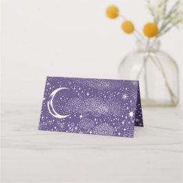 Crescent Måne Starry Night Celestial Bröllop Placeringskort