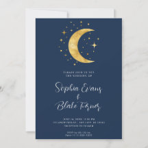 Crescent Måne Starry Night Navy Blue Bröllop