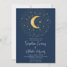 Crescent Måne Starry Night Navy Blue Bröllop