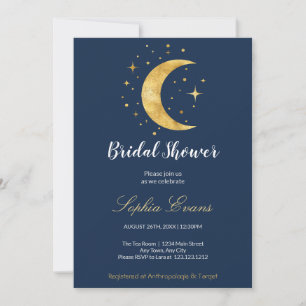 Crescent Måne Starry Night Navy Blue Möhippa Inbjudningar
